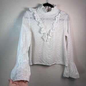 Endless Rose White Eyelet Ruffle Mock Neck Blouse Bell Sleeve Victorian Style Sm